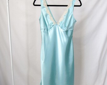 Prettiest Victorias Secret Lingerie Slip Dress with Lace Size- XS Satin Slip Blue Teal Lace with Cream Mini Sexy