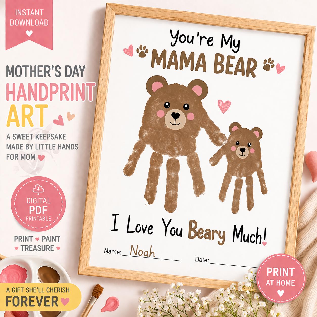38 Un-BEAR-lievable Crafts: Engaging and Easy DIY Projects for Kids 34 Mothers Day Handprint Art, Mama Bear Craft, Baby Toddler Keepsake…