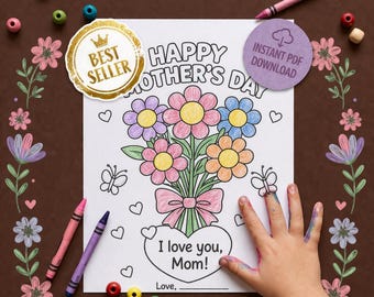 Muttertag Malseite, Malseite für Kinder, handgedruckte Ausmalbilder, Geschenk zum Selbermachen, Geschenk zum Selbermachen, Sofort Download