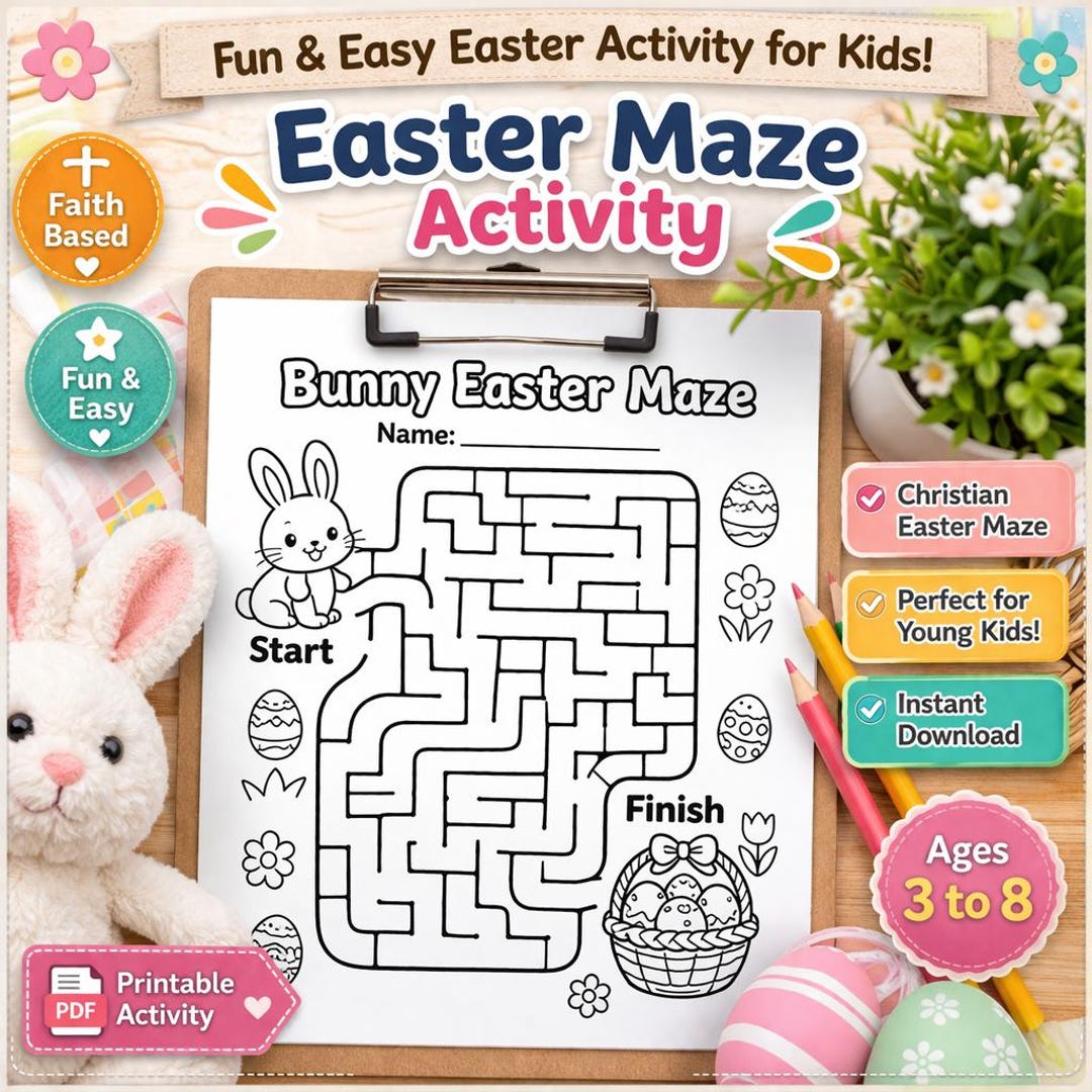 Bunny Easter Maze Printable, Easter Activity for Kids, Christian Maze ...