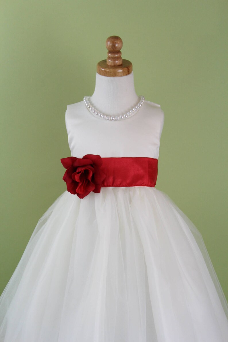 flower girl dress with red sash