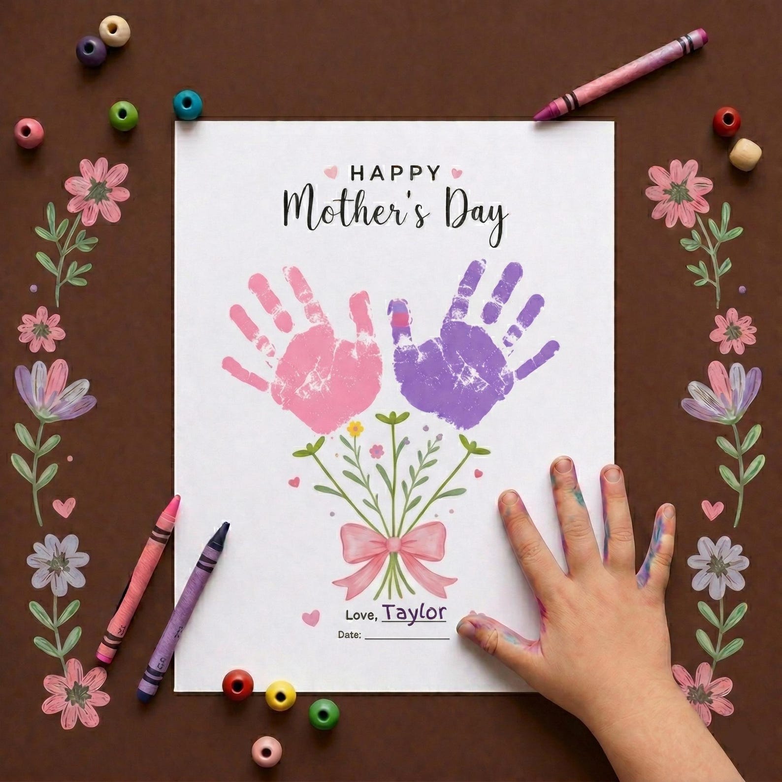 Mother's Day Handprint Craft Printable, Toddler Preschool Art Gift for ...