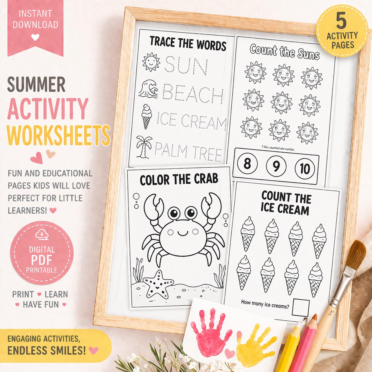 Summer Activity Worksheets for Kids, Preschool Printable Bundle ...