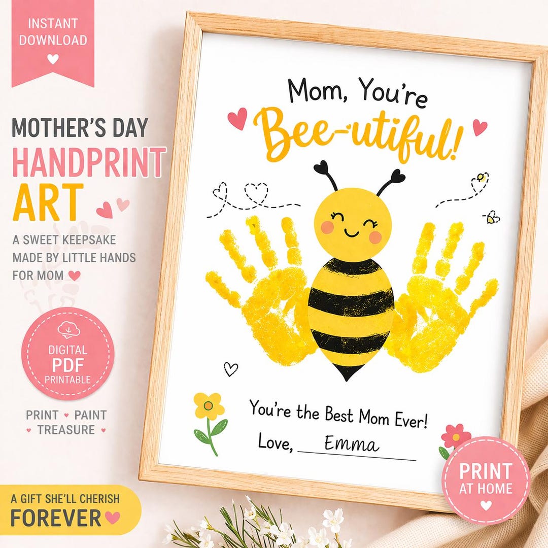 Mother’s Day Handprint Craft, Bee Handprint Art, Mom You’re Bee-utiful ...