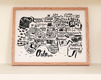Oslo City Map Print: Black and White Scandinavian Travel Decor