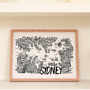 Stadtplan von Sydney. Australien Illustration. Aussie New South Wales Drucke. Fertig zum Aufhängen des Souvenirs
