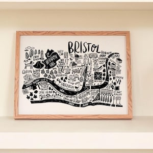 Mapa da cidade de Bristol Arte de parede Impressão. Mapa da cidade ilustrado. Ilustração original da cidade. Impressão de mapa. Inglaterra. Impressão de Cotswolds. Mapa do Reino Unido. Preto e branco
