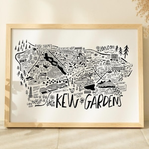Impression de carte Kew Gardens Londres : illustration en noir et blanc pour les amateurs de jardin et de botanique - cadeau idéal pour une décoration d'intérieur contemporaine.