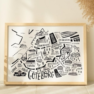 Göteborg Schwarz-Weißer Kunstdruck für skandinavisch modernes Wohndekor. Göteborg Schweden Karte. Schweden perfektes Geschenk für Reiseliebhaber.