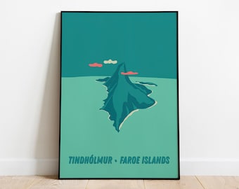 FAROE ISLANDS PRINT. Tindhólum island. Travel Poster. Wall art. Island illustration. Scandinavia Prints. Denmark. Faroese landscape