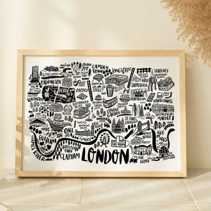 London City Map Druck, illustrierte Schwarz-Weiß-London Map Art für Reisedekor, einzigartiges England-Kunstwerk für Ihr Zuhause
