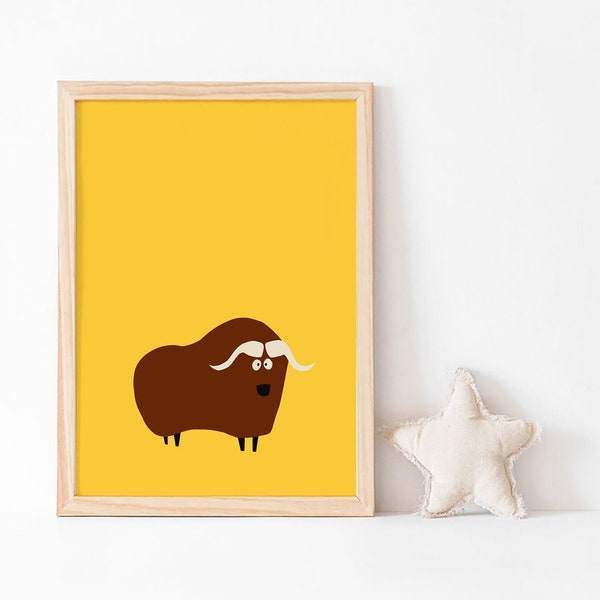 MUSK OX poster for kids room decor printed in sustainable paper. Children wall art. Woodland animal decor. Ox animals print for playroom
