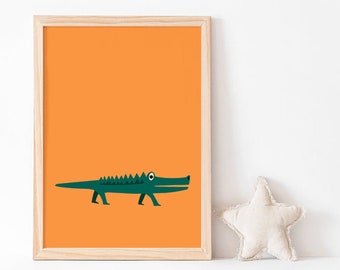 CROCODILE print for nursery decor. vertical and squared poster for kids room decor. Animal themed room. Jungle animals. Africa fauna