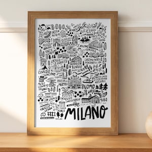 Mappa della città di Milano, Italia. Opera d'arte italiana, pronta da appendere, souvenir per la tua parete di viaggio, perfetta per l'arredamento della casa e come regalo