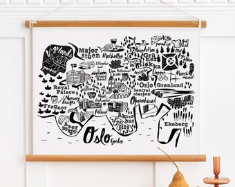 Oslo city map artwork in black and white for contemporary home decor. Oslo Norway traveler's gift for travel wall decor