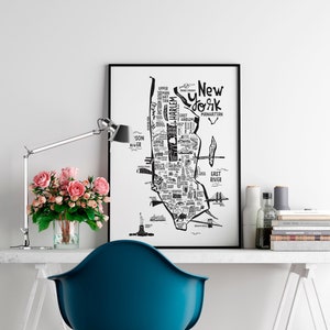 NEW YORK CITY Map Print. Frame Option. City Original illustration. City Guide Map print. Maps. United States Print. Nyc maps. 50x70 cm / 20x28″