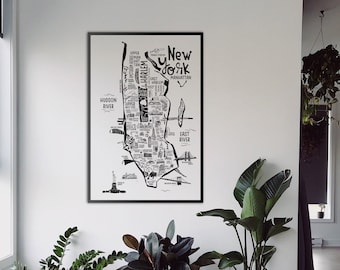 NEW YORK CITY Map Print. Frame Option. City Original illustration. City Guide Map print. Maps. United States Print. Nyc maps.