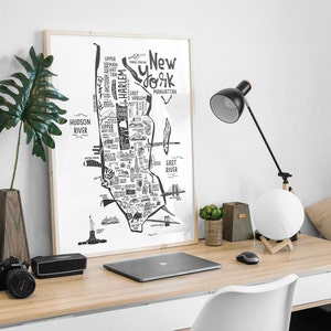 Impression de carte de la ville de New York en noir et blanc ...