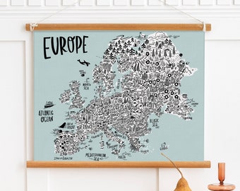 Europe FRAMED map. Premium Matte Paper Poster & Hanger for kids room decor. Travel wall art for travelers. Archival Matte Paper Poster