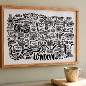 London Map Print in Black & White, Digital City Illustration