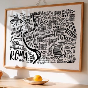 Kaart print Rome – zwart-wit digitale stad illustratie – Italië reizen muurkunst – modern decor Rome – cadeau voor kaartliefhebbers
