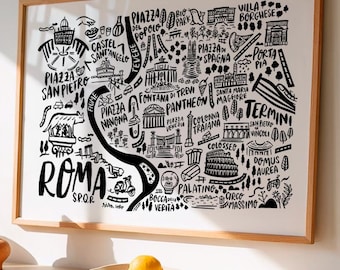 Rome Map Print: Black and White Italy Travel Poster