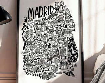 Madrid Map Print: Black and White Spain Travel Art