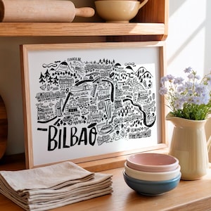 Bilbao City Map Print – Black & White Digital Illustration – Modern Basque Wall Art – Spain Travel Decor – Gift for Map Lovers