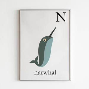 N is for Narwhal letters for kids room decor and baby shower gift. nursery and children room inspired in sea life and whales