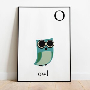 Owl Vintage Poster for toddlers room decor. Night Owl print for children. Letter prints for toddlers. Nursery prints animal decor.