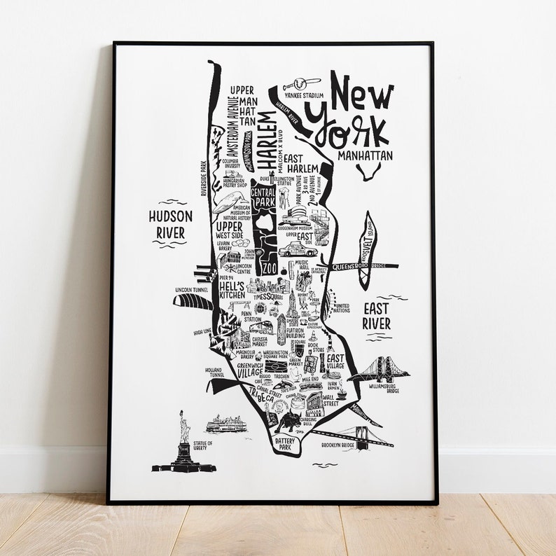NEW YORK CITY Map Print. Frame Option. City Original illustration. City Guide Map print. Maps. United States Print. Nyc maps. image 4