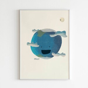 Planet Earth print for nursery decor. 8 x 12 inches poster for kids room decor. Solar system themed room. Earth poster