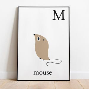 Mouse Print Playroom. Cute animals for children Room. Letter M print. Custom letters for toddler room. Nursery decor prints