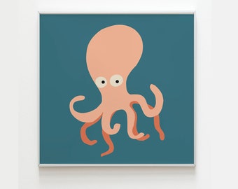 OCTOPUS nursery art print for sea life and nautical themed room. Buy newborn artwork for baby shower gift giving