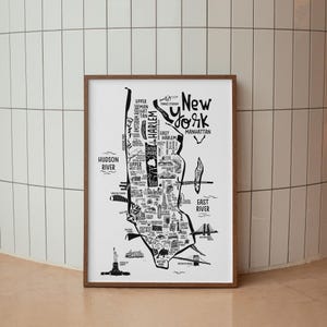NEW YORK CITY-kaart afdrukken. Frame-optie. Stad Originele illustratie. Afdruk stadsgidskaart. Kaarten. Verenigde Staten afdrukken. New York-kaarten.