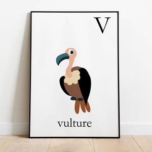V is for Vulture animal capital letters for kids room decor. Animals themed room for children. toddler room and baby shower gift