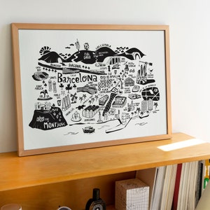 Carte de la ville illustrée de BARCELONE, Décoration murale de voyage pour les voyageurs, Cartes illustrées en noir et blanc, Souvenirs de voyage