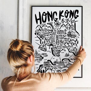 Hong Kong Illustrierte Karte Druck - Gerahmte Option verfügbar - Original City Guide Art - China & Asia Maps Decor