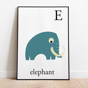 Elephant Alphabet Print. Animals prints for kids room. Toddler room letters for learning. Homeschool. Kids room wall art