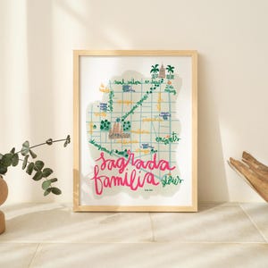 Sagrada Familia Barcelona Illustrierter Stadtplan für Reiseliebhaber. Wohnzimmer Dekor Spanien Souvenir. Urlaubserinnerungen aus Barcelona