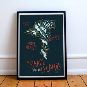 Färöer-Inseln Karte Drucken. Nach einer Original-Illustration. Illustrierte Landkarte der Färöer. Färöer Geschenk. Dänemark Print