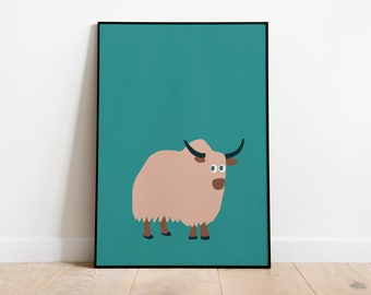 YAK poster for kids room decor printed in sustainable paper. Children wall art. Woodland animal decor. Mammals prints for playroom