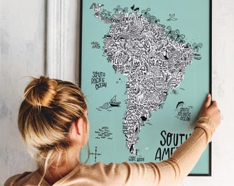South America Map Print: Illustrated Kids Room Decor