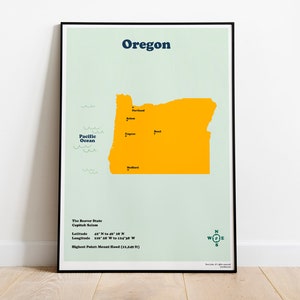 Oregon State Karte zum Ausdrucken für Kinder und Erwachsene. Staaten von Amerika. Sofortiger Download Kinderzimmer Dekor. Lernposter Der Biber Zustand Salem