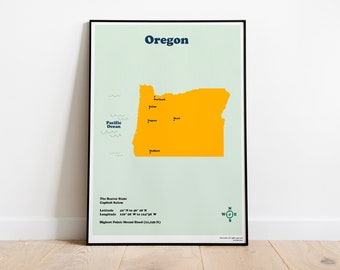 Oregon State Printable Map for kids home school. States of America. Instant download kids room decor. Learning Poster The Beaver State Salem