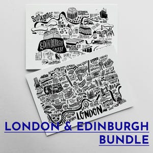 Plans de Londres et d'Édimbourg – Cartes britanniques illustrées en noir et blanc pour décoration murale