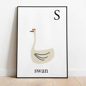 Swan print letter S for Playroom. Cute animals for children Room. Letter S print. Custom letters for toddler room. Nursery decor prints.