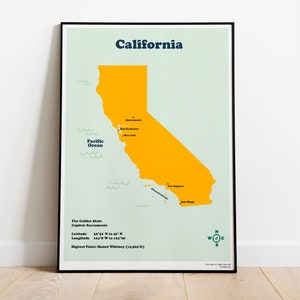 Kalifornien Zustand druckbare Karte für Kinder Schule zu Hause. Staaten von Amerika. Sofortiger Download Kinderzimmer Dekor. Lernposter Golden State