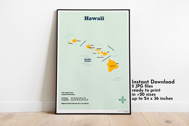 Hawaii State Printable Map for Kids Home School. States of - Etsy