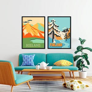 SCANDINAVIA PRINTS SET of 4 for Christmas Gift Giving Ready to Ship, Finland, Iceland, Norway and Sweden, Travel Wall Living room art zdjęcie 5